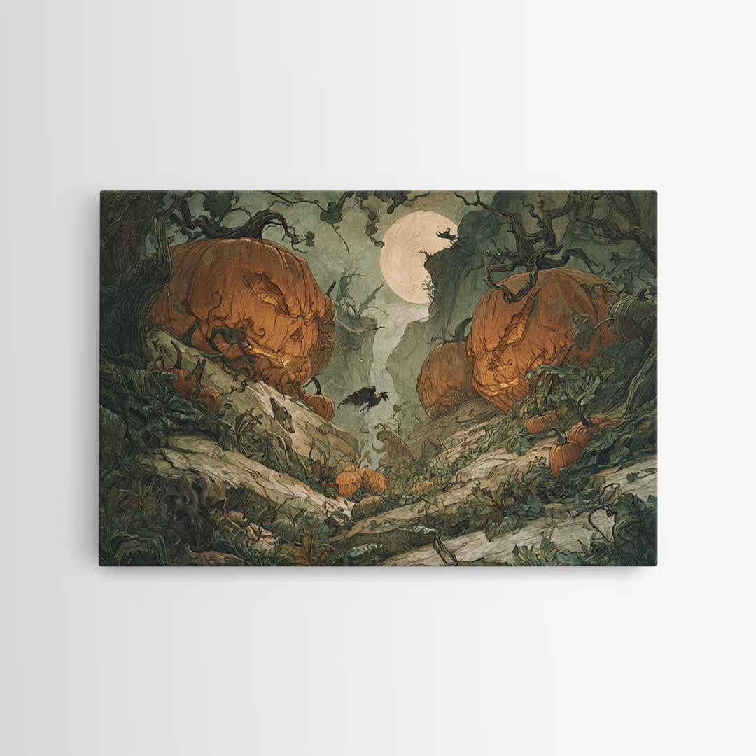 The Alien Pumpkin Patch, Baroque Witchcraft Art, Landscape Wall Art, Macabre Wall Art, Canvas Print, Halloween Wall Art