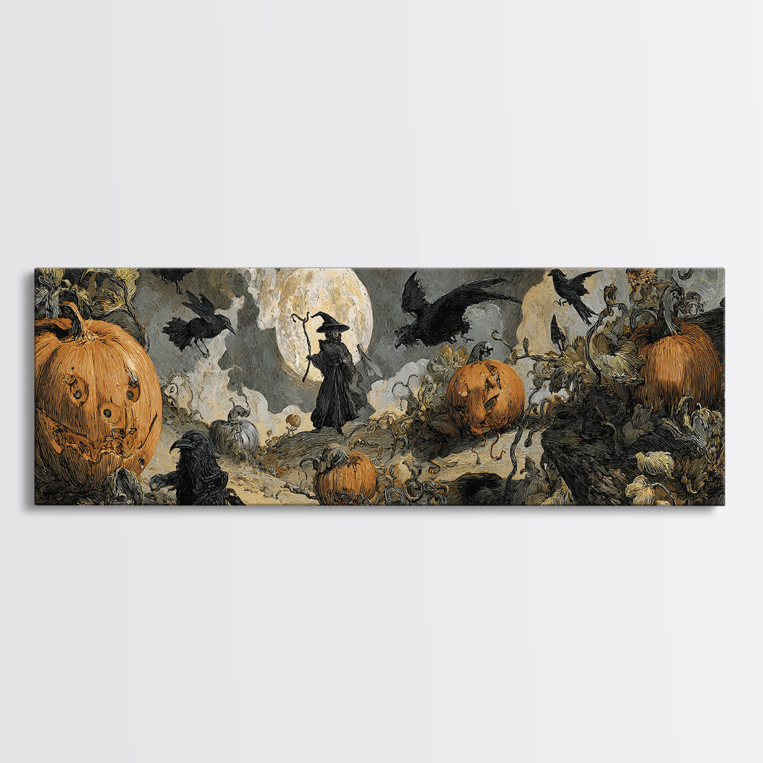 The Alien Pumpkin Patch, Dark Romantic Horror Art, Extra Wide Wall Art, Gothic Horror Wall Art, Canvas Print, Halloween Wall Art
