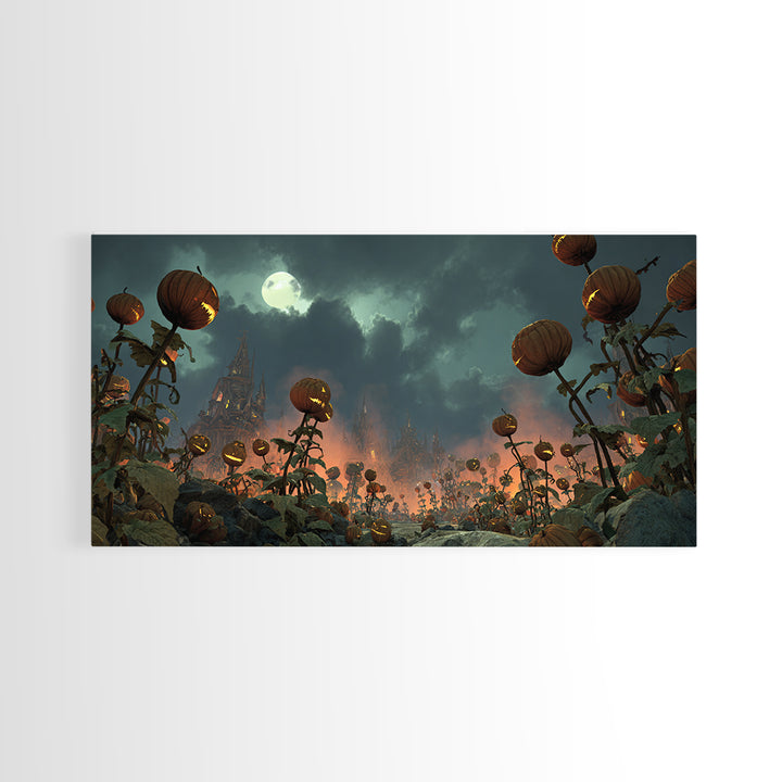 The Alien Pumpkin Patch, Apocalyptic Romantic Art, Wide Panoramic Art, Gothic Horror Wall Art, Canvas Print, Halloween Wall Art