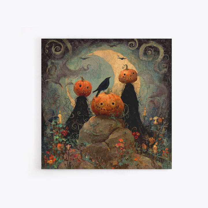 The Alien Pumpkin Patch, Symbolist Dream Art, Square Wall Art, Gothic Horror Wall Art, Canvas Print, Halloween Wall Art