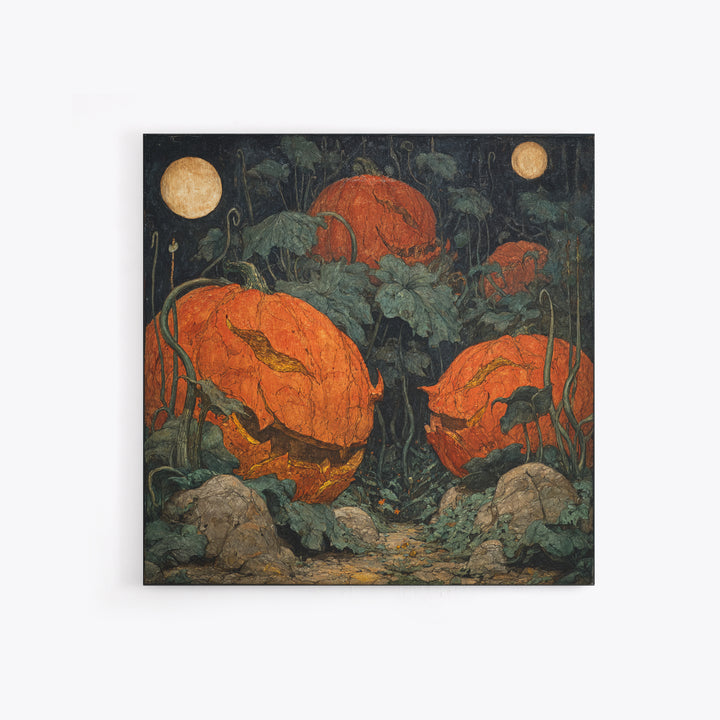 The Alien Pumpkin Patch, Dark Symbolist Art, Square Wall Art, Dark Halloween Decor, Canvas Print, Halloween Wall Art