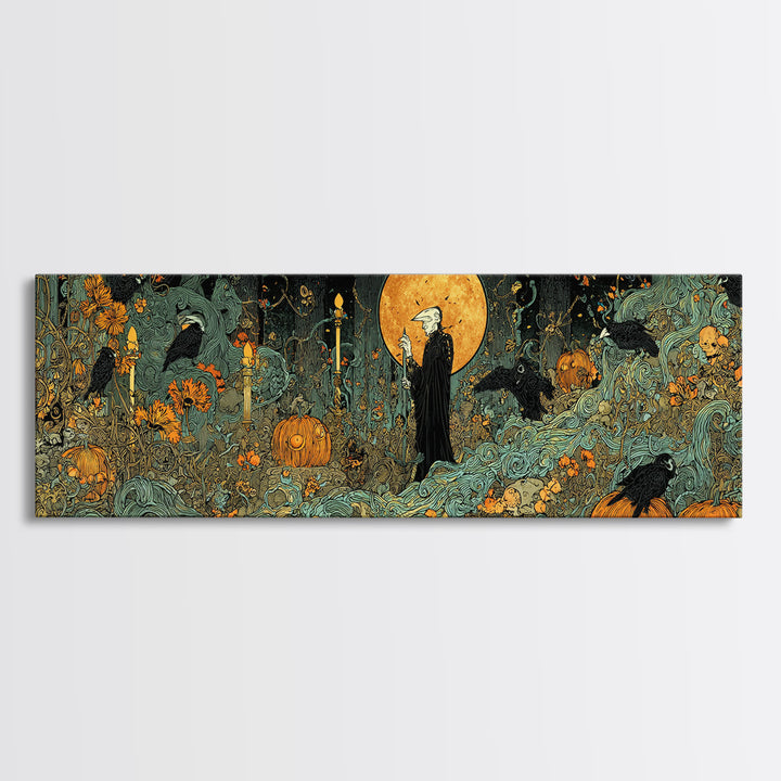 The Alien Pumpkin Patch, Stained Glass Gothic Art, Extra Wide Wall Art, Dark Fantasy Wall Art, Canvas Print, Halloween Wall Art
