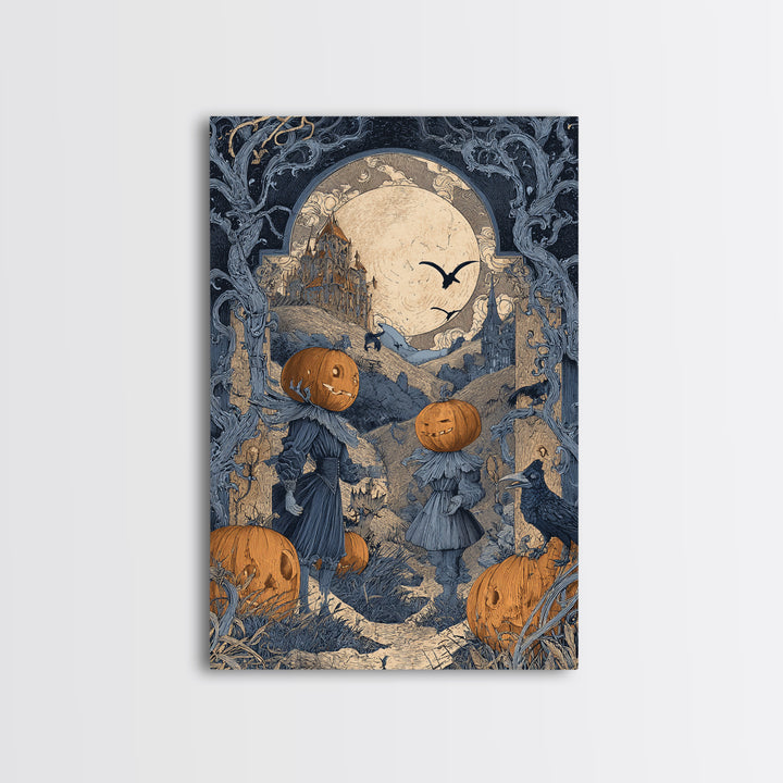 The Alien Pumpkin Patch, Victorian Macabre Art, Vertical Wall Art, Macabre Wall Art, Canvas Print, Halloween Wall Art, Gothic Home Decor