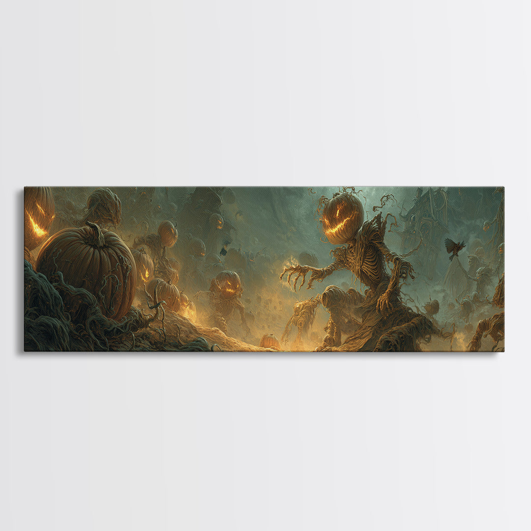 The Alien Pumpkin Patch, Surreal Apocalyptic Art, Extra Wide Wall Art, Gothic Horror Wall Art, Canvas Print, Halloween Wall Art