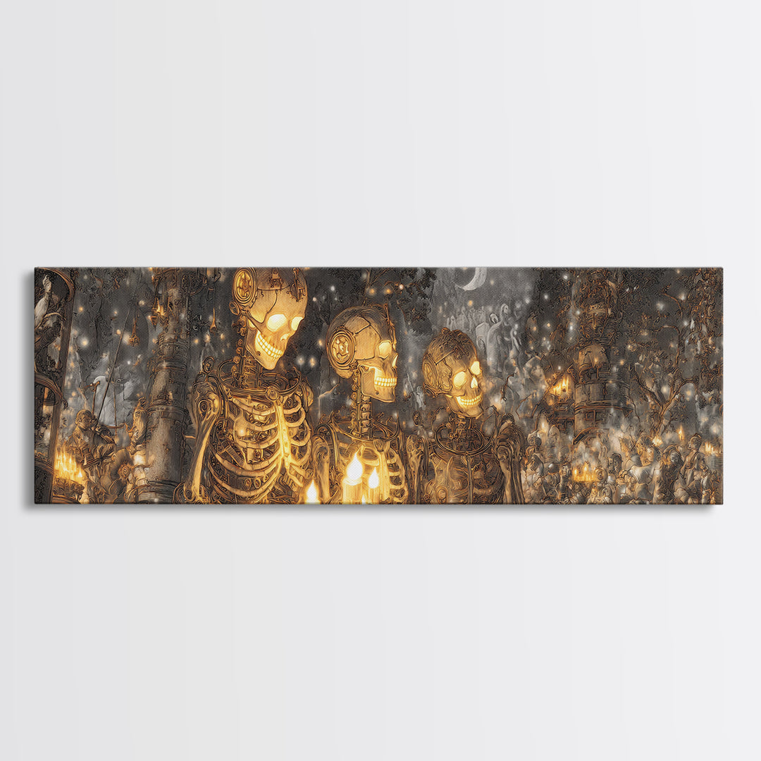 The Biomechanical Skeleton, Medieval Grotesque Art, Extra Wide Wall Art, Gothic Horror Wall Art, Framed Canvas Print