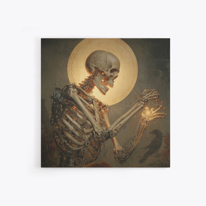 The Biomechanical Skeleton, Dark Renaissance Art, Square Wall Art, Dark Fantasy Wall Art, Framed Canvas Print, Halloween Wall Art