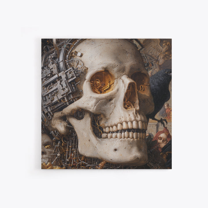 The Biomechanical Skeleton, Danse Macabre Art, Square Wall Art, Dark Halloween Decor, Canvas Print, Halloween Wall Art