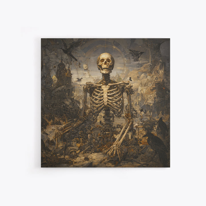 The Biomechanical Skeleton, Baroque Witchcraft Art, Square Wall Art, Dark Fantasy Wall Art, Framed Canvas Print, Halloween Wall Art