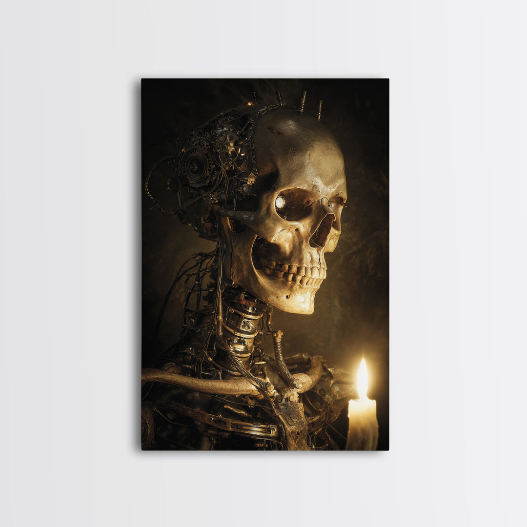 The Biomechanical Skeleton, Dark Romantic Horror Art, Vertical Wall Art, Dark Halloween Decor, Canvas Print, Halloween Wall Art