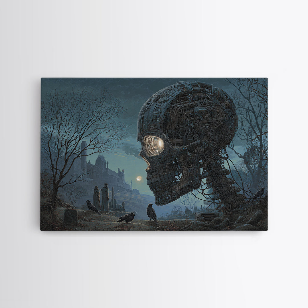 The Biomechanical Skeleton, Romantic Gothic Landscape, Landscape Wall Art, Macabre Wall Art, Canvas Print, Halloween Wall Art