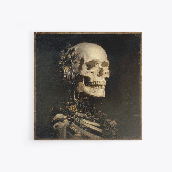 The Biomechanical Skeleton, Symbolist Dream Art, Square Wall Art, Gothic Horror Wall Art, Framed Canvas Print, Halloween Wall Art