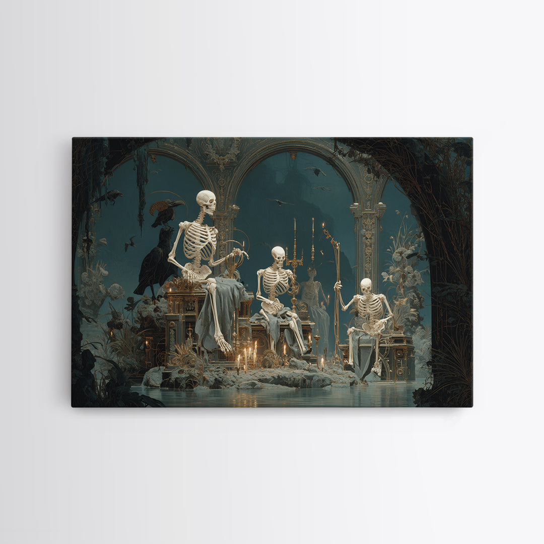 The Biomechanical Skeleton, Symbolist Gothic Landscape, Landscape Wall Art, Dark Fantasy Wall Art, Canvas Print, Halloween Wall Art
