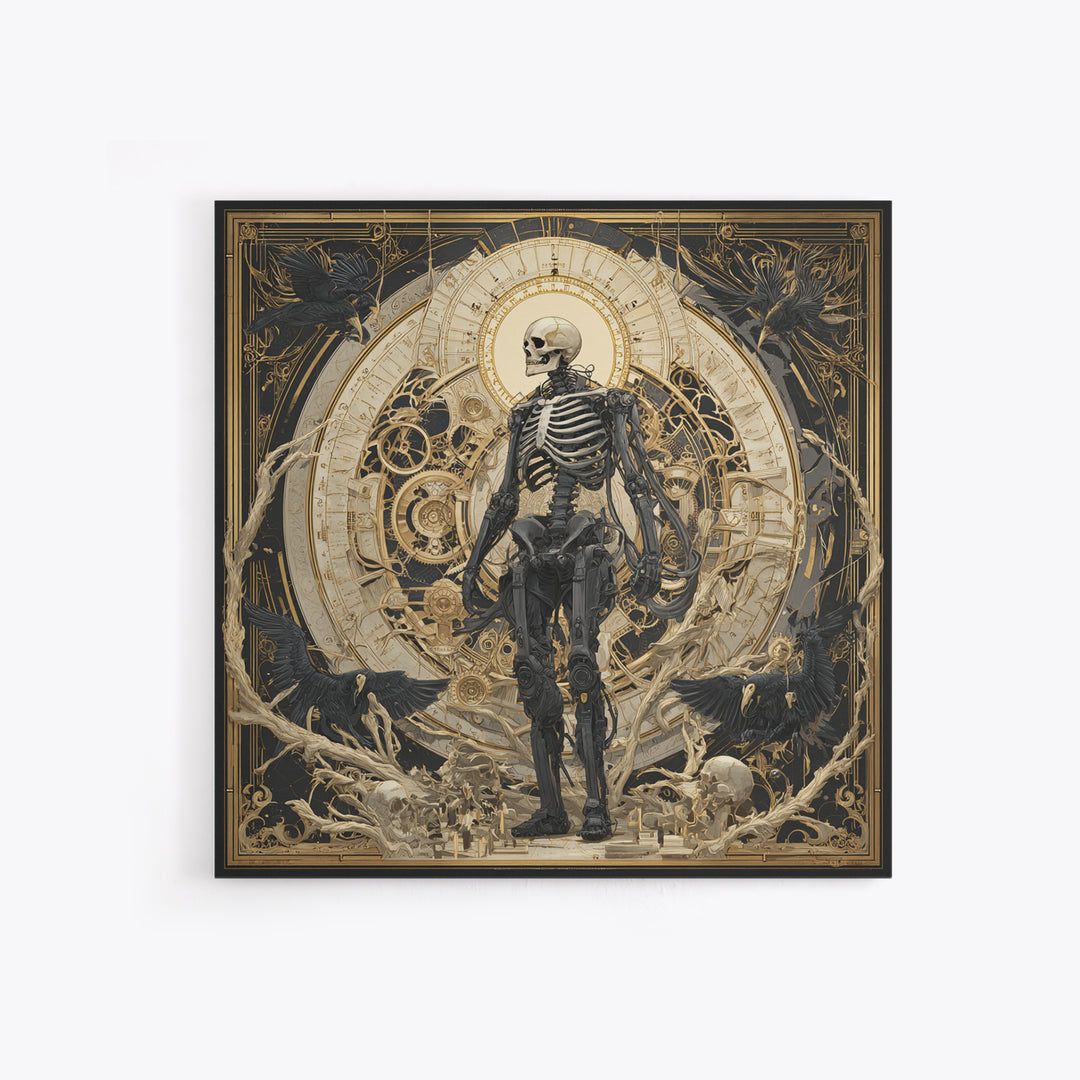 The Biomechanical Skeleton, Dark Symbolist Art, Square Wall Art, Dark Fantasy Wall Art, Canvas Print, Halloween Wall Art