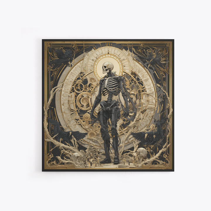 The Biomechanical Skeleton, Dark Symbolist Art, Square Wall Art, Dark Fantasy Wall Art, Canvas Print, Halloween Wall Art