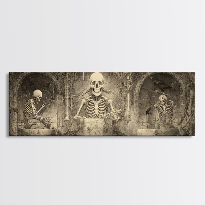 The Biomechanical Skeleton, Expressionist Nightmare Art, Extra Wide Wall Art, Dark Fantasy Wall Art, Framed Canvas Print, Halloween Wall Art