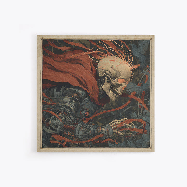 The Biomechanical Skeleton, Expressionist Gothic Art, Square Wall Art, Macabre Wall Art, Framed Canvas Print, Halloween Wall Art