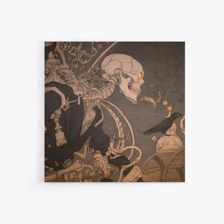 The Biomechanical Skeleton, Decadent Line Art, Square Wall Art, Gothic Horror Wall Art, Framed Canvas Print, Halloween Wall Art