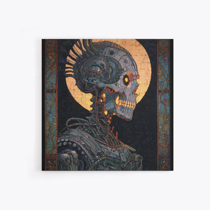 The Biomechanical Skeleton, Stained Glass Gothic Art, Square Wall Art, Dark Fantasy Wall Art, Canvas Print, Halloween Wall Art