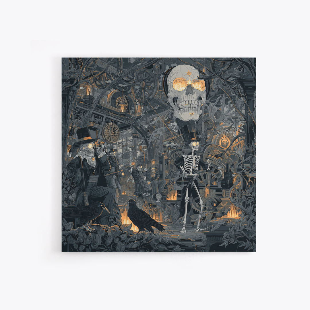 The Biomechanical Skeleton, Macabre Folk Print Art, Square Wall Art, Dark Fantasy Wall Art, Canvas Print, Halloween Wall Art