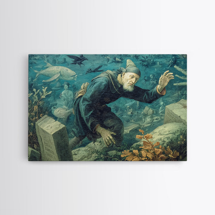 The Underwater Graveyard, Northern Renaissance Horror, Landscape Wall Art, Macabre Wall Art, Canvas Print, Halloween Wall Art