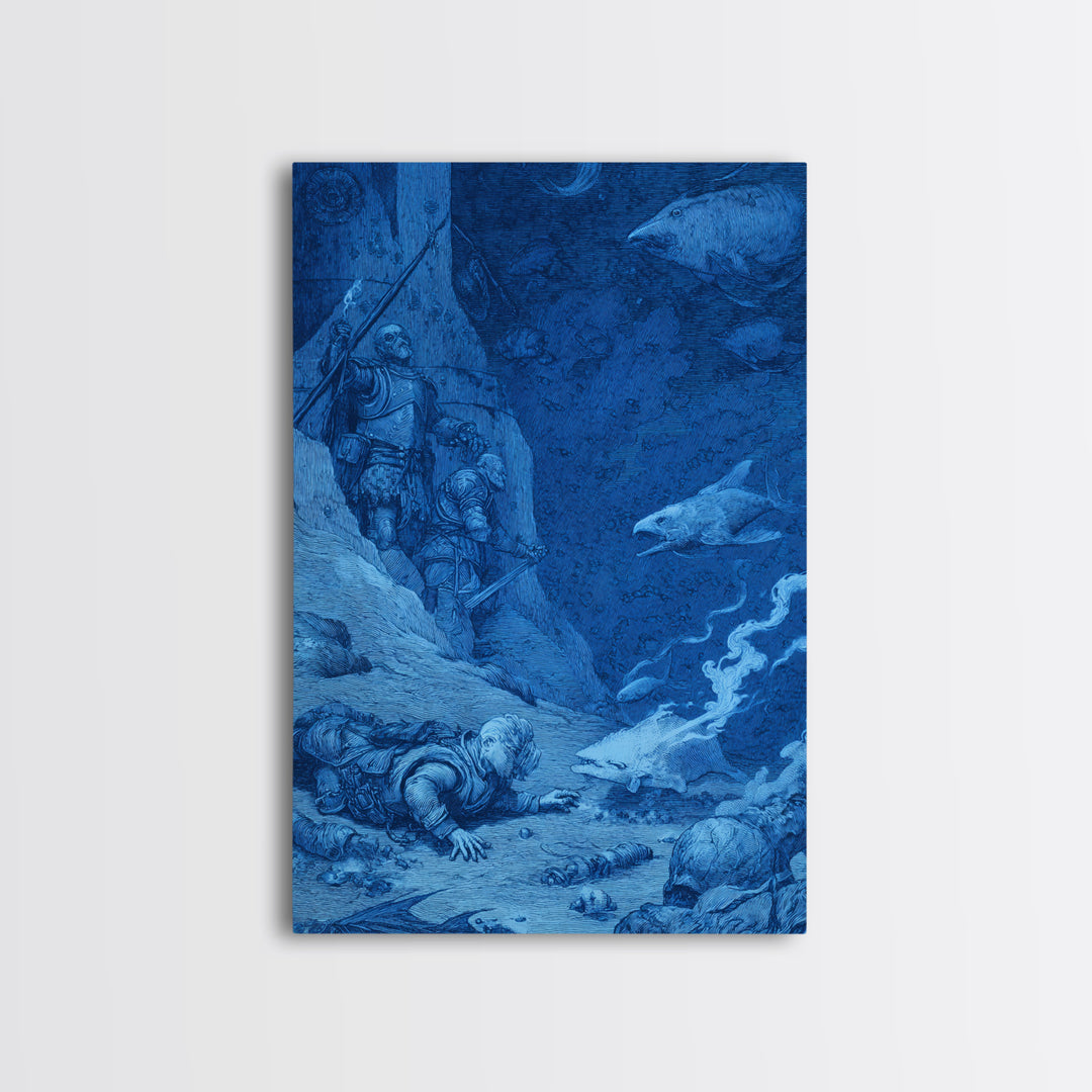 The Underwater Graveyard, Renaissance Engraving Art, Vertical Wall Art, Dark Halloween Decor, Canvas Print, Halloween Wall Art