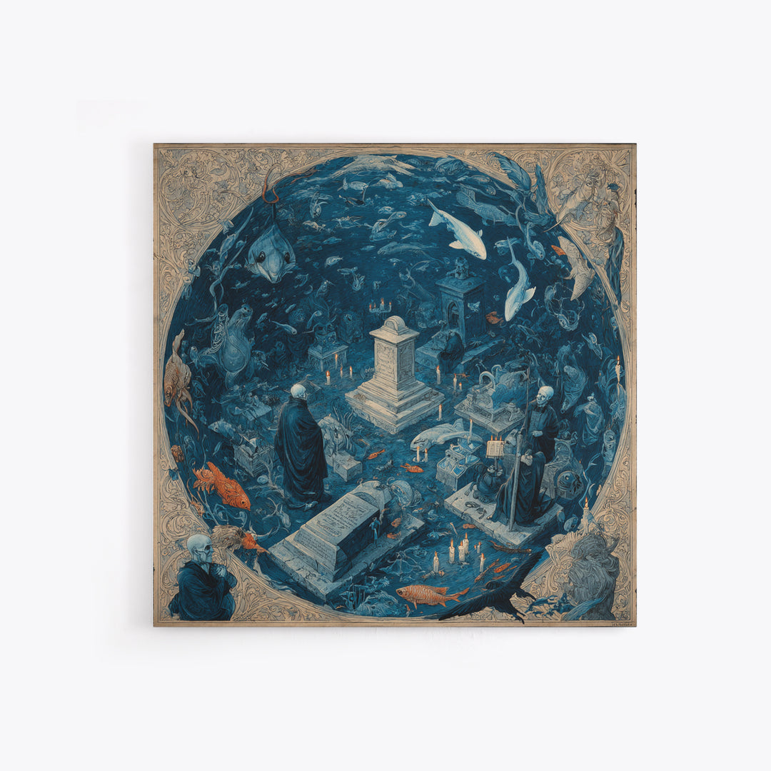 The Underwater Graveyard, Danse Macabre Art, Square Wall Art, Dark Fantasy Wall Art, Canvas Print, Halloween Wall Art