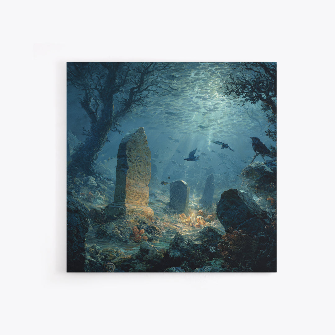 The Underwater Graveyard, Baroque Witchcraft Art, Square Wall Art, Gothic Horror Wall Art, Canvas Print, Halloween Wall Art