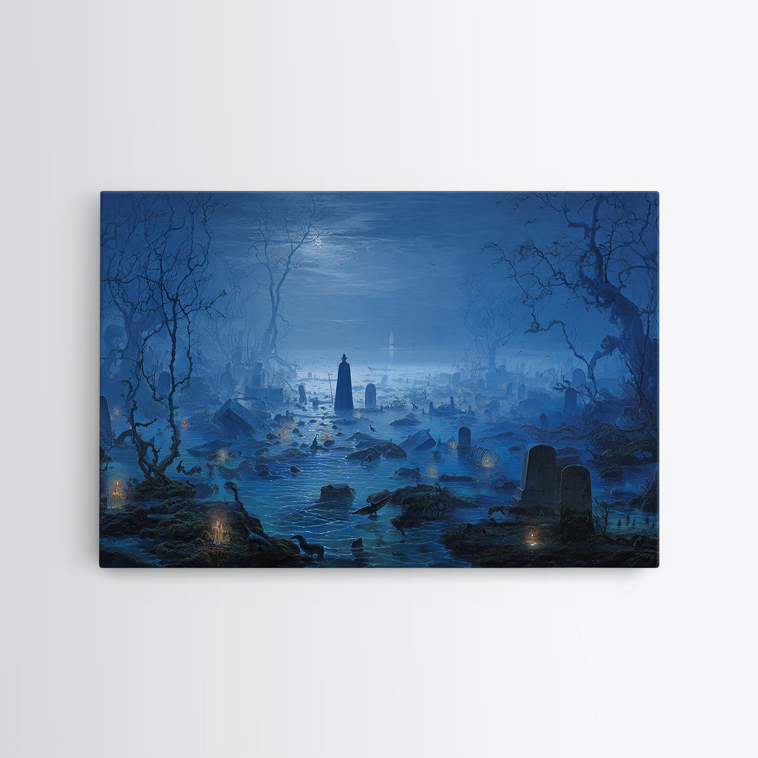 The Underwater Graveyard, Romantic Gothic Landscape, Landscape Wall Art, Dark Halloween Decor, Framed Canvas Print