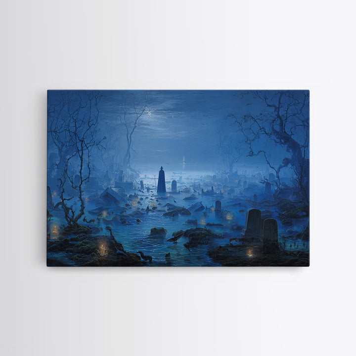 The Underwater Graveyard, Romantic Gothic Landscape, Landscape Wall Art, Dark Halloween Decor, Framed Canvas Print