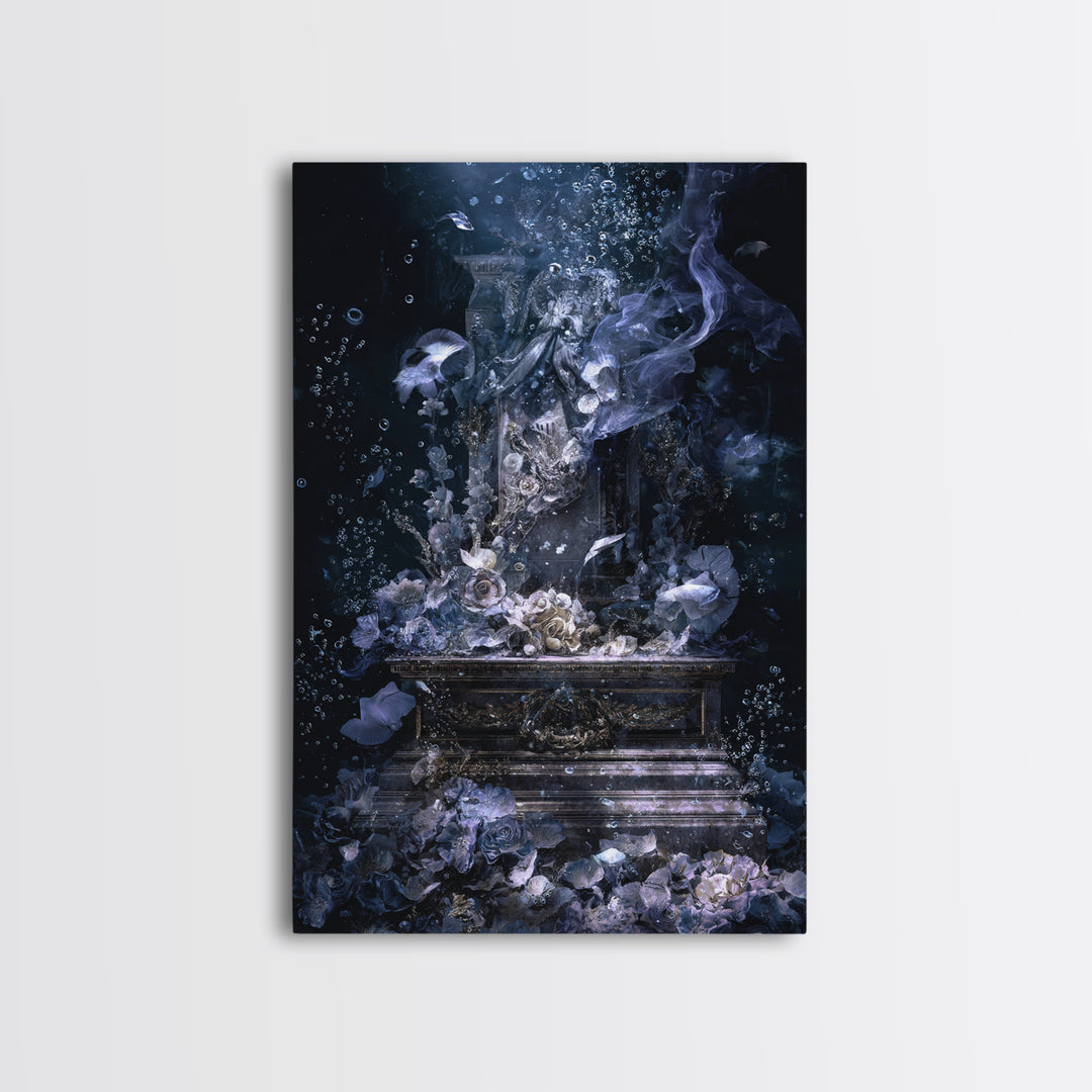 The Underwater Graveyard, Ornate Symbolist Art, Vertical Wall Art, Dark Fantasy Wall Art, Framed Canvas Print, Halloween Wall Art