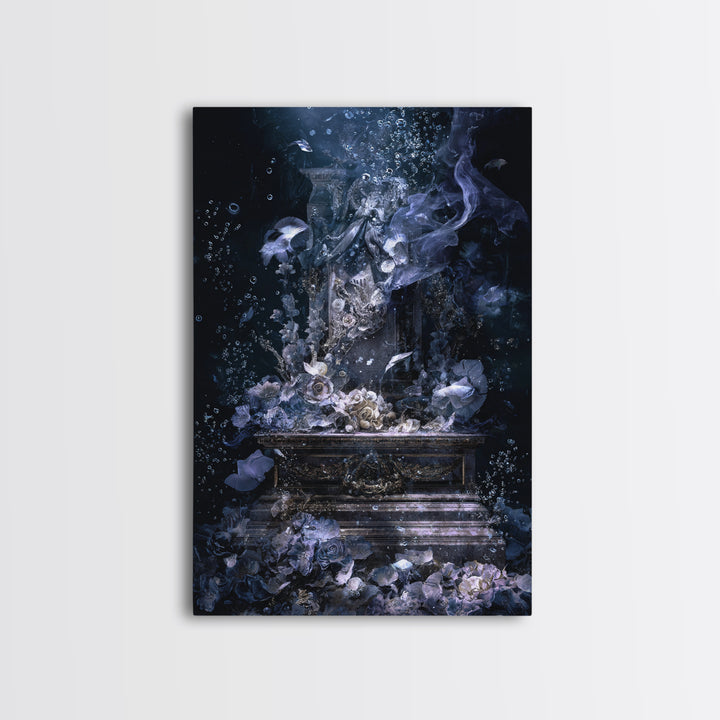 The Underwater Graveyard, Ornate Symbolist Art, Vertical Wall Art, Dark Fantasy Wall Art, Framed Canvas Print, Halloween Wall Art