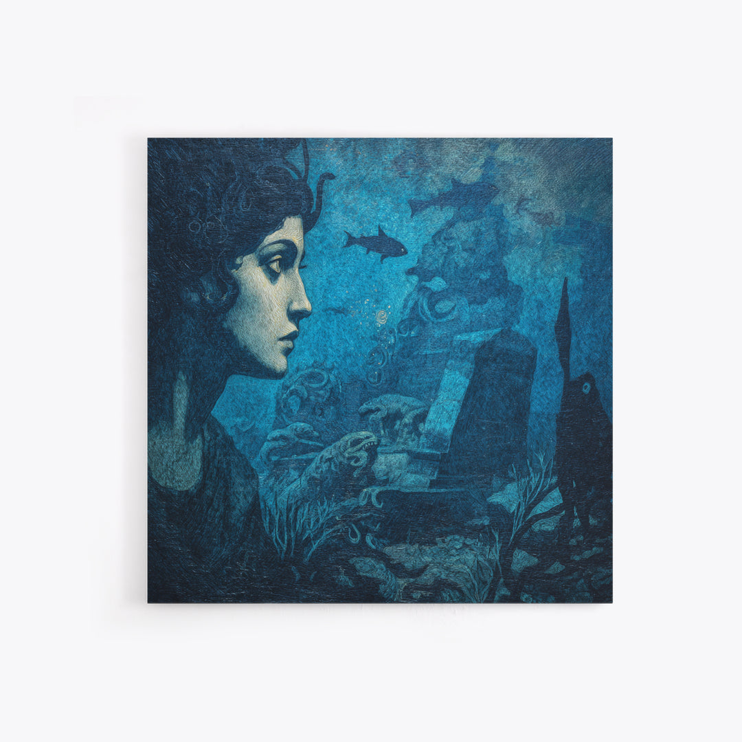 The Underwater Graveyard, Dark Symbolist Art, Square Wall Art, Dark Halloween Decor, Canvas Print, Halloween Wall Art