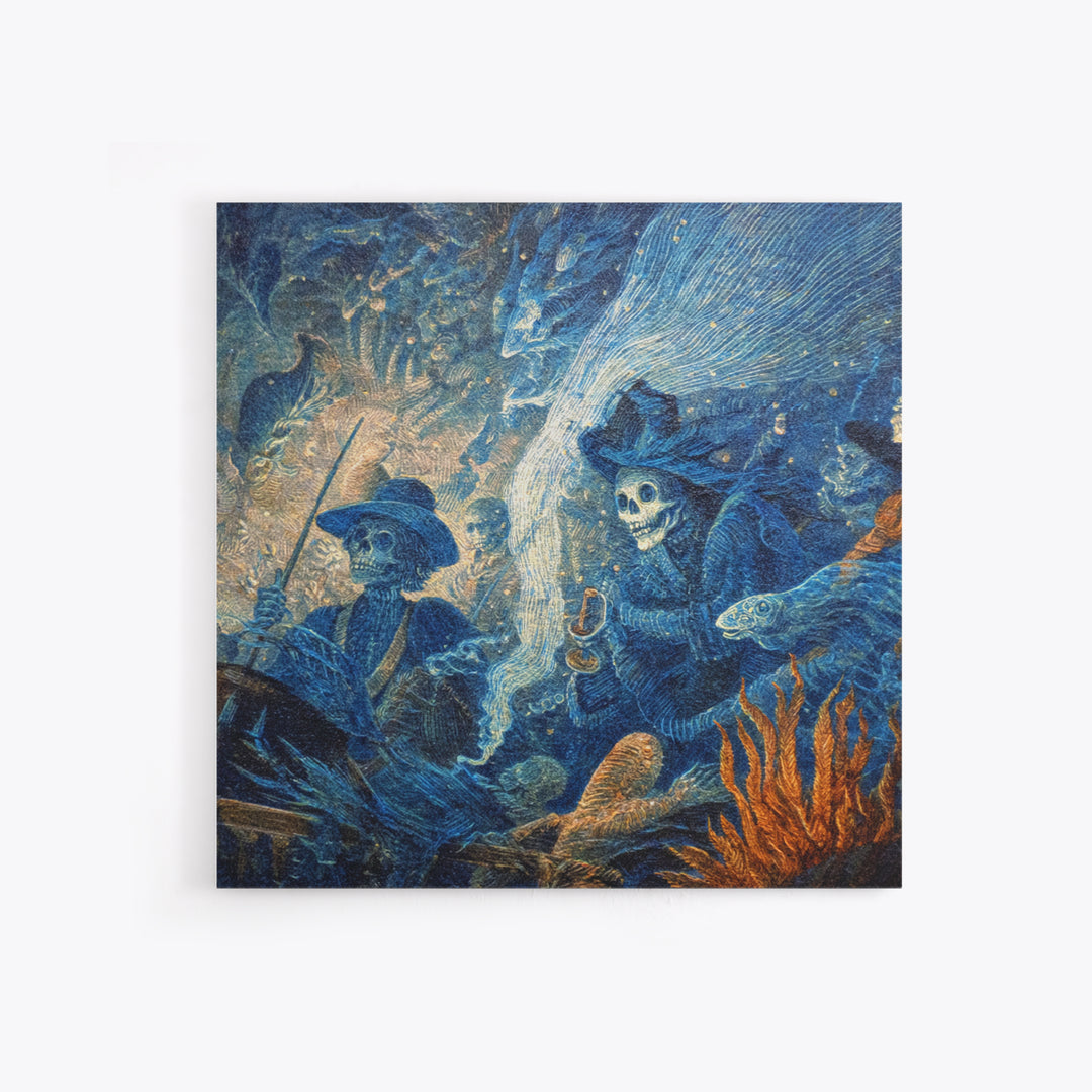 The Underwater Graveyard, Grotesque Carnival Art, Square Wall Art, Dark Halloween Decor, Framed Canvas Print, Halloween Wall Art