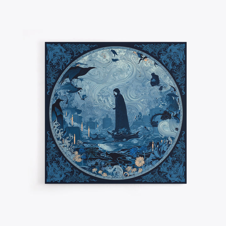 The Underwater Graveyard, Decadent Line Art, Square Wall Art, Gothic Horror Wall Art, Canvas Print, Halloween Wall Art
