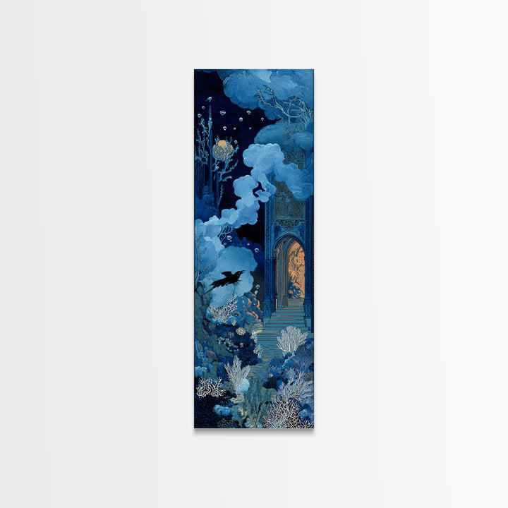 The Underwater Graveyard, Stained Glass Gothic Art, Tall Narrow Wall Art, Dark Halloween Decor, Canvas Print, Halloween Wall Art