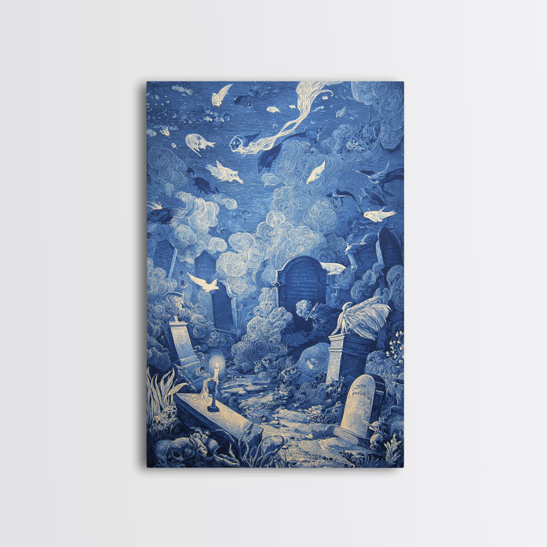The Underwater Graveyard, Victorian Macabre Art, Vertical Wall Art, Dark Fantasy Wall Art, Framed Canvas Print, Halloween Wall Art
