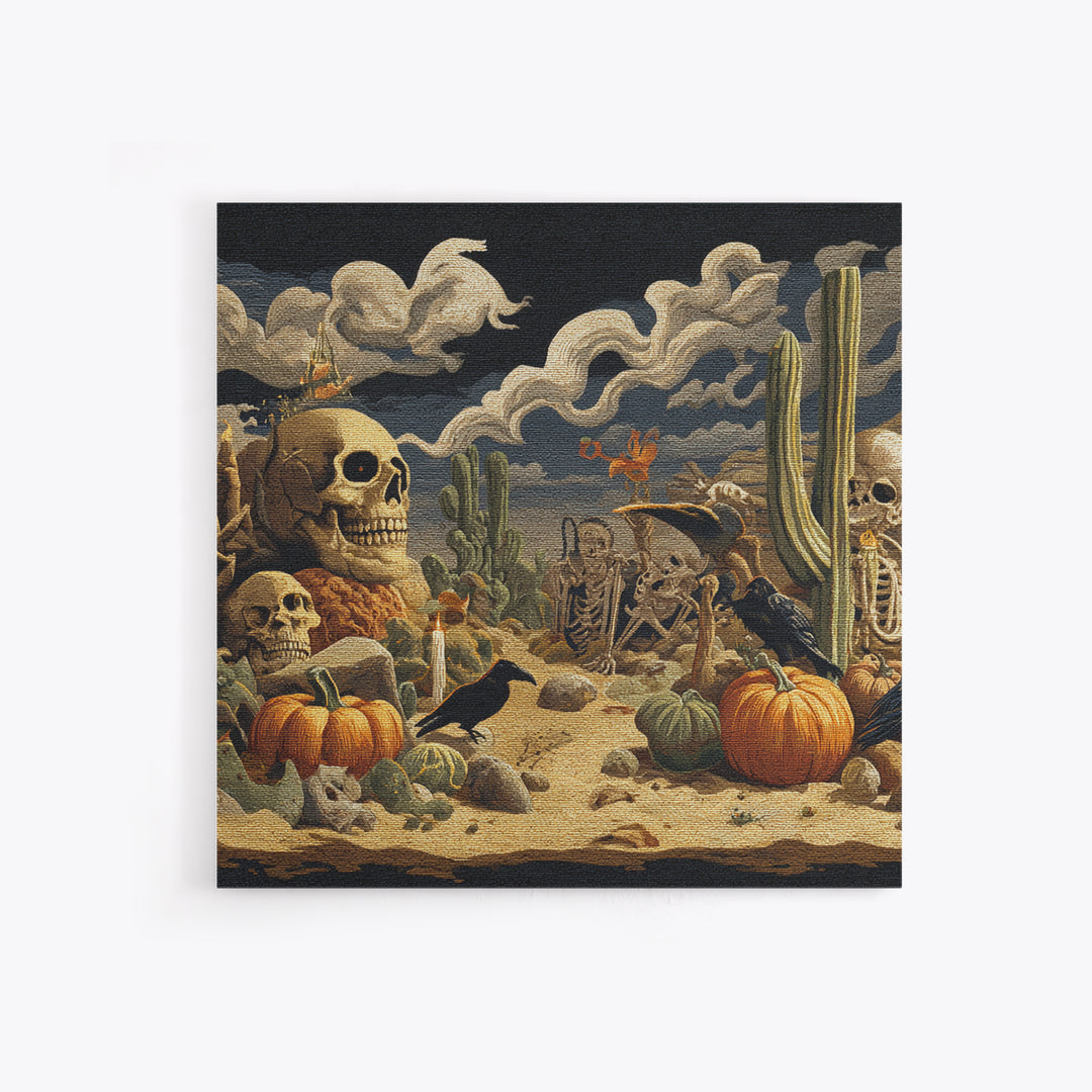 Desert Halloween, Danse Macabre Art, Square Wall Art, Dark Halloween Decor, Framed Canvas Print, Halloween Wall Art
