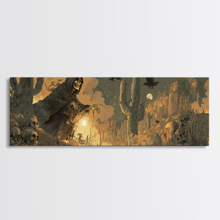 Desert Halloween, Dark Romantic Horror Art, Extra Wide Wall Art, Gothic Horror Wall Art, Canvas Print, Halloween Wall Art