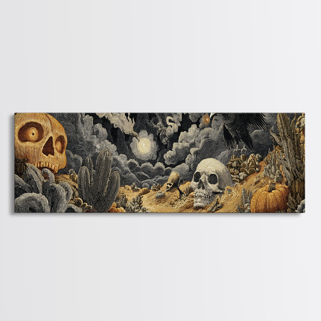 Desert Halloween, Visionary Gothic Art, Extra Wide Wall Art, Gothic Horror Wall Art, Canvas Print, Halloween Wall Art