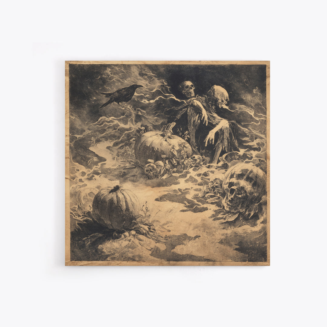 Desert Halloween, Symbolist Dream Art, Square Wall Art, Macabre Wall Art, Framed Canvas Print, Halloween Wall Art, Gothic Home Decor