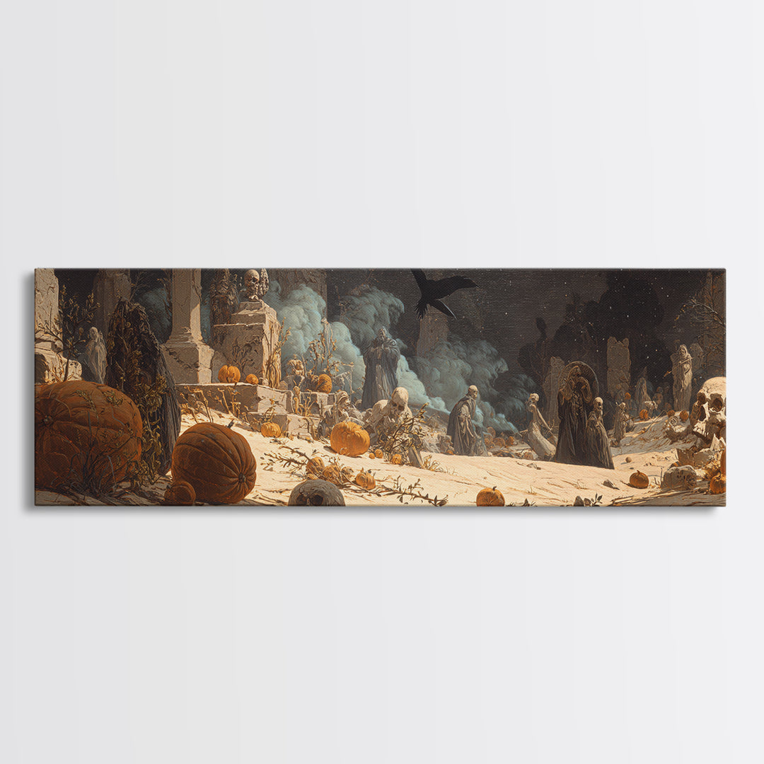 Desert Halloween, Ornate Symbolist Art, Extra Wide Wall Art, Gothic Horror Wall Art, Canvas Print, Halloween Wall Art