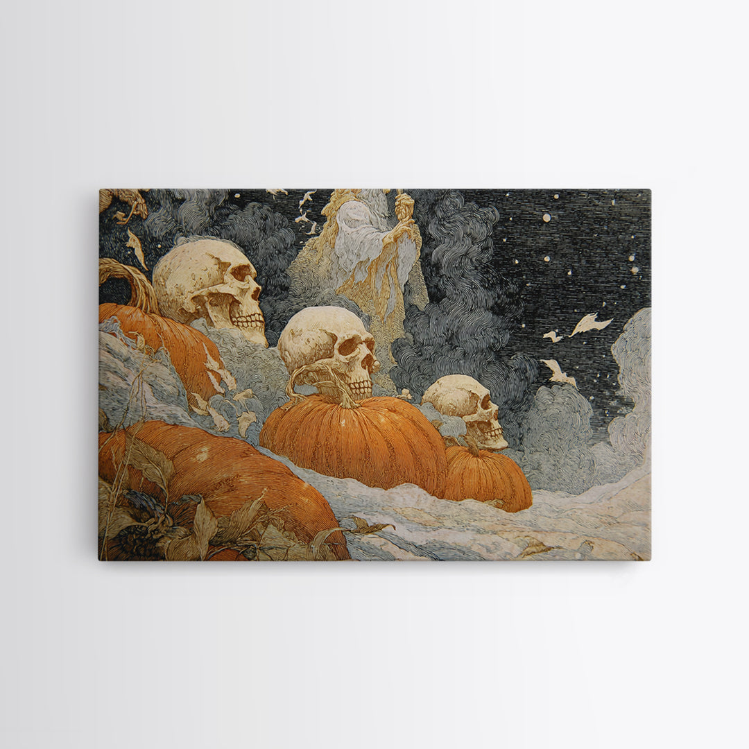Desert Halloween, Symbolist Death Art, Landscape Wall Art, Macabre Wall Art, Framed Canvas Print, Halloween Wall Art