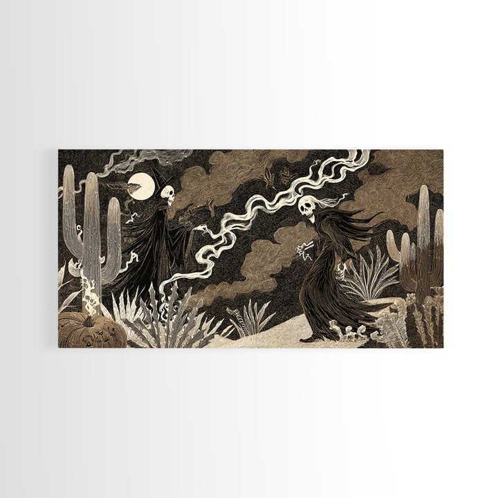 Desert Halloween, Expressionist Nightmare Art, Wide Panoramic Art, Macabre Wall Art, Canvas Print, Halloween Wall Art, Halloween Decor