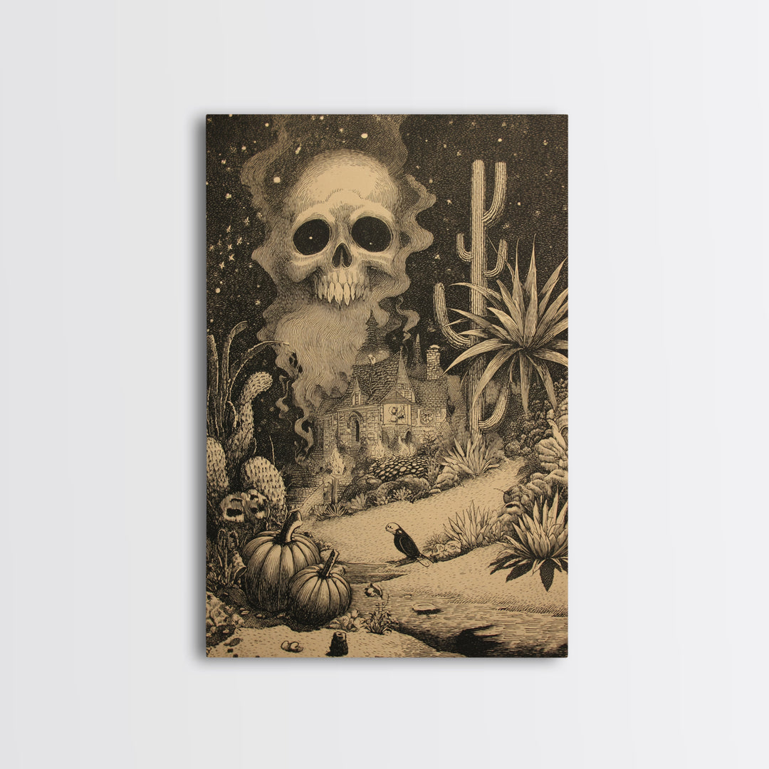 Desert Halloween, Victorian Macabre Art, Vertical Wall Art, Dark Fantasy Wall Art, Canvas Print, Halloween Wall Art, Halloween Decor