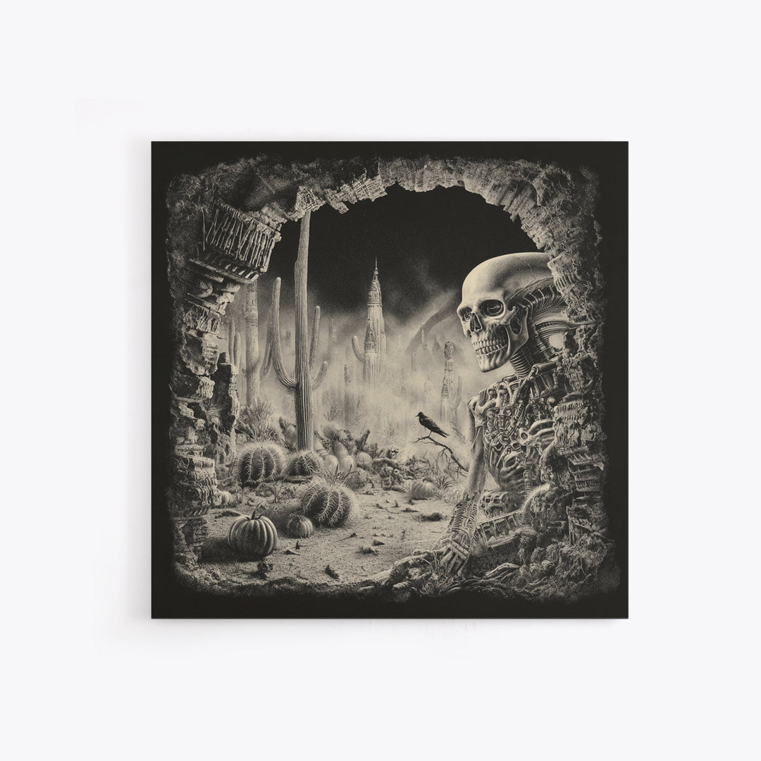 Desert Halloween, Biomechanical Horror Art, Square Wall Art, Dark Halloween Decor, Canvas Print, Halloween Wall Art, Macabre Wall Art