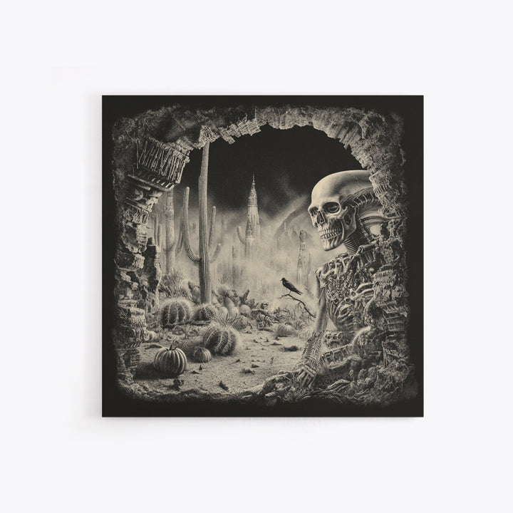 Desert Halloween, Biomechanical Horror Art, Square Wall Art, Dark Halloween Decor, Canvas Print, Halloween Wall Art, Macabre Wall Art