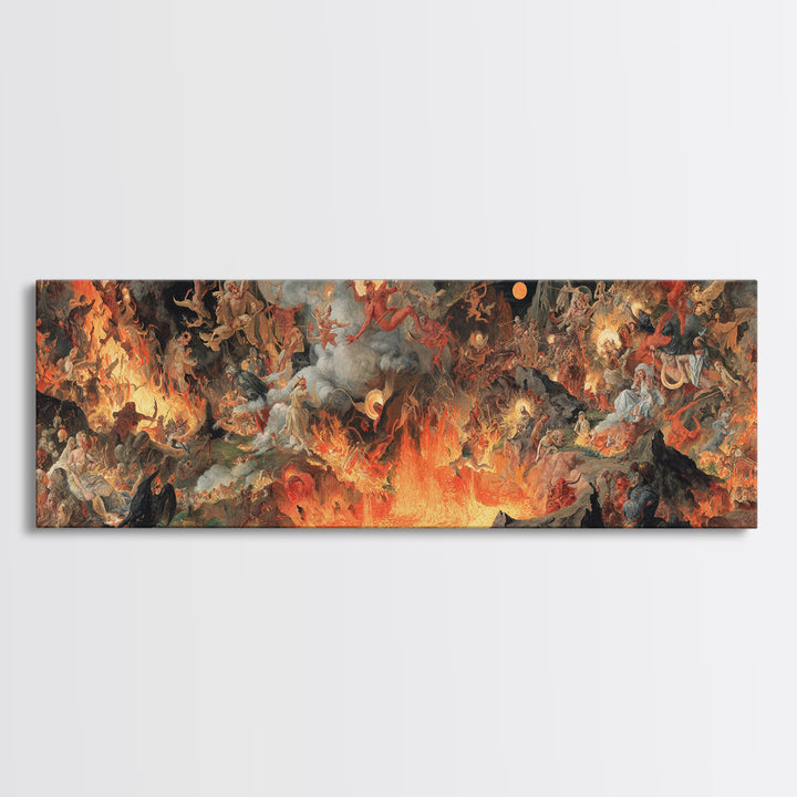 The Volcanic Demon Festival, Dark Renaissance Art, Extra Wide Wall Art, Gothic Horror Wall Art, Canvas Print, Halloween Wall Art