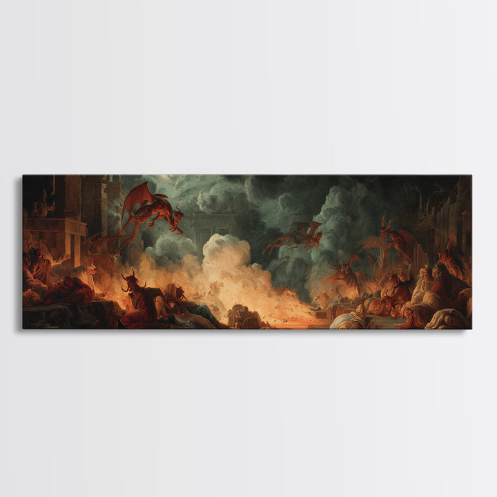 The Volcanic Demon Festival, Gothic Nightmare Art, Extra Wide Wall Art, Dark Fantasy Wall Art, Framed Canvas Print, Halloween Wall Art