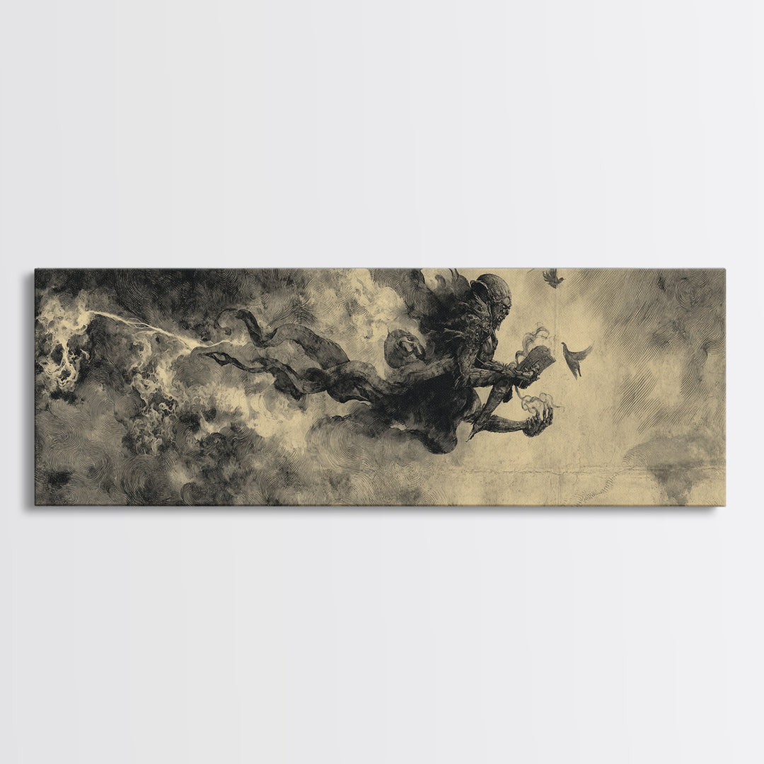 The Volcanic Demon Festival, Symbolist Dream Art, Extra Wide Wall Art, Dark Halloween Decor, Canvas Print, Halloween Wall Art