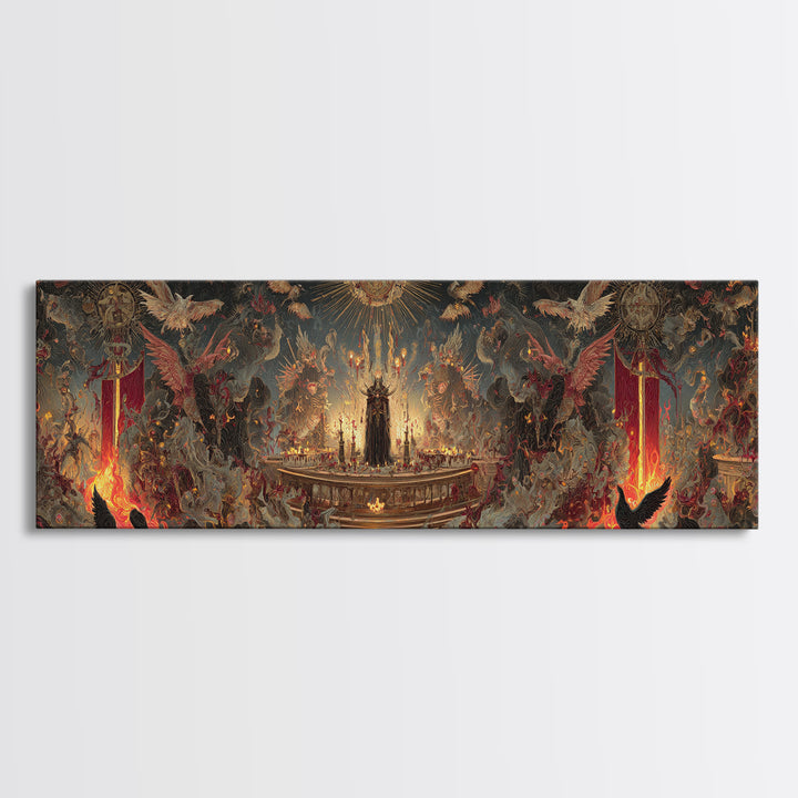 The Volcanic Demon Festival, Ornate Symbolist Art, Extra Wide Wall Art, Dark Halloween Decor, Canvas Print, Halloween Wall Art